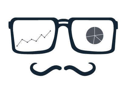 Online Markting icon: glasses with mustache and reflection of graphs